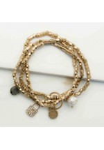 Envy Jewellery Triple Layer Beaded Bracelet Gold Plated